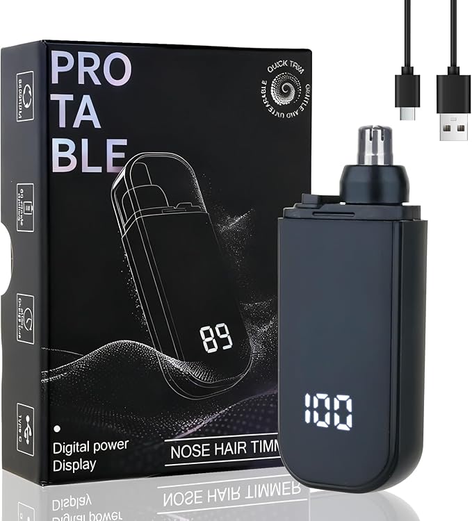 Portable Nose and Ear Trimmer Clipper for Men Women,2025 Professional LED Dsiplay Nose Hair Trimmer with Powerful Motor and Dual-Edge Blades for Smoother Cutting Mini Travel Size