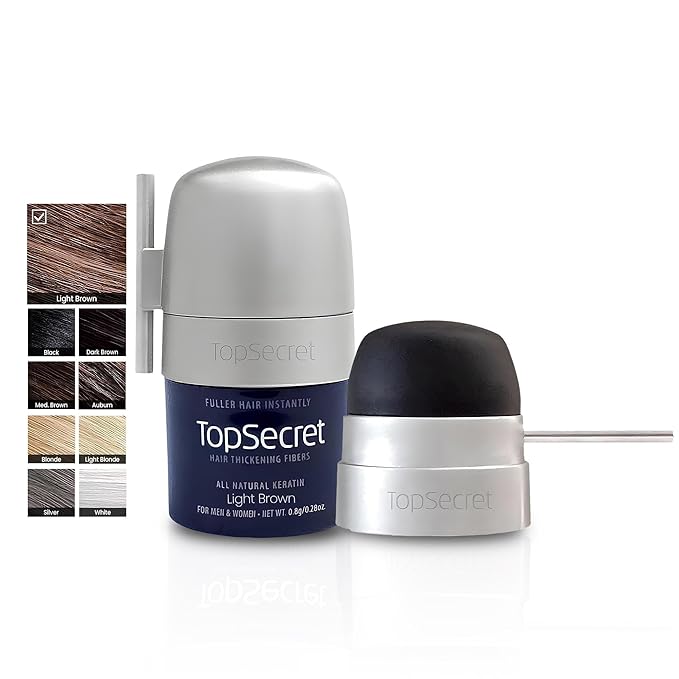 Top Secret Hair Thickening Building Fibers Applicator Included - Undetectable & Natural Hair Filler for Men & Women - Instantly Fill In Thinning Hair - Weather & Sweat Resistant (Light Brown, Travel)