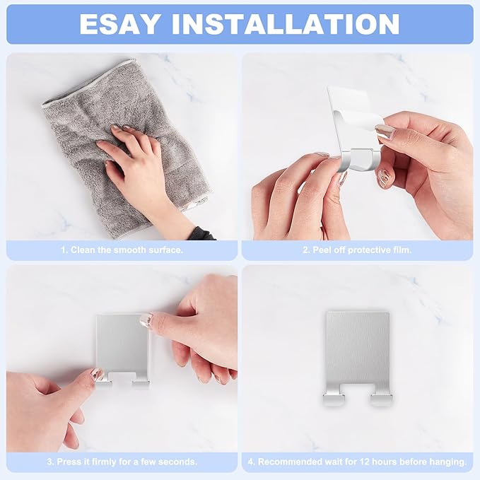VIS'V Adhesive Razor Holder, Wall Mount Shower Razor Hooks for His and Hers, Metal, Waterproof, Silver, 2 Pcs