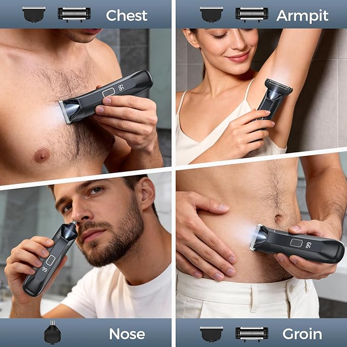 Manscape Body Hair Trimmer for Men, 3-in-1 IPX7 Waterproof Groin & Ball Shaver, Electric Razor Mens Grooming Kit, Rechargeable Cordless with SkinSafe Ceramic Blade & Nose Hair Attachment