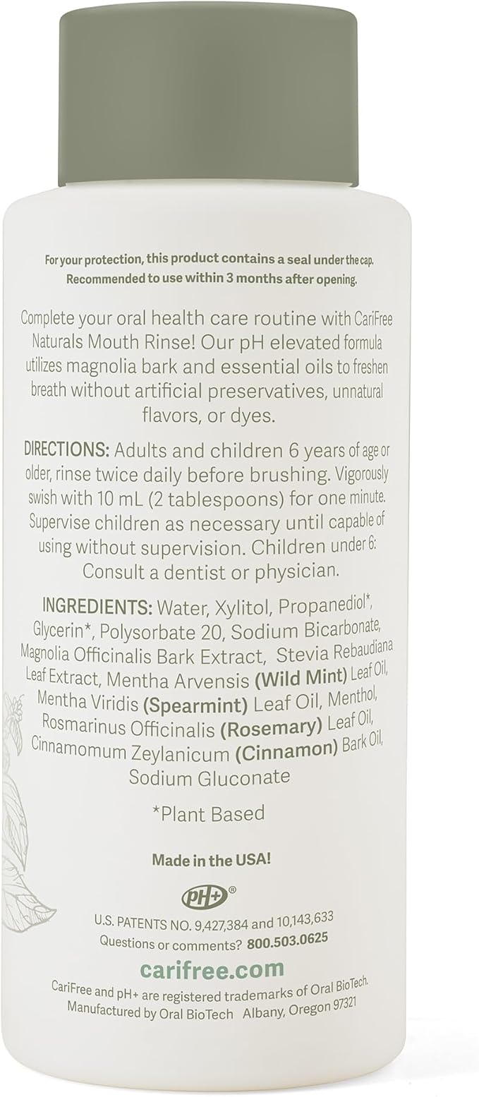 CariFree Naturals Mouth Rinse, Alcohol-Free & Fluoride-Free Mouthwash, with Magnolia Bark & Essential Oils, Wild Mint Flavor, 16 fl oz
