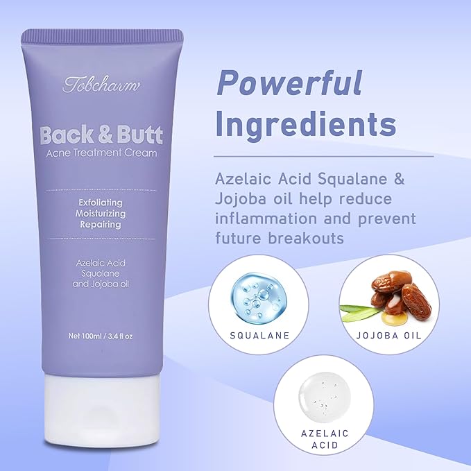 Butt Acne Clearing Treatment, Maximum Strength Body Cream for Back, Buttocks, Thigh & Chest Acne Removal, Skin Clearing Lotion for Men & Women, Foaming Cleanser for Bacne & Cystic Acne