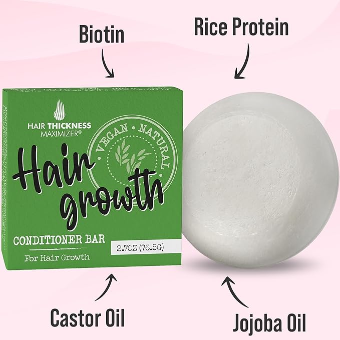 Conditioner Bar for Hair Growth. Eco Friendly, Vegan, Color Safe, pH Balanced. Solid Conditioner Bar Equal to 3 Liquid Bottles. Zero Plastic, USA Made, Strengthening & Dry Hair Relief - 2.7 oz