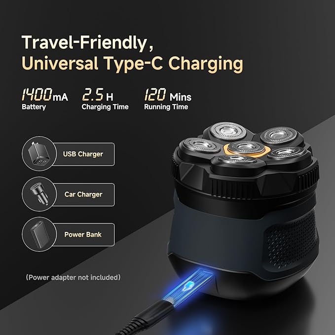 Head Shavers for Bald Men, 6D Magnetic Blade Razor with Led Display and USB-C Charging, Waterproof Wet/Dry Shaver for Men, with Storage Case and 1 Extra Replacement Head (Navy Blue)