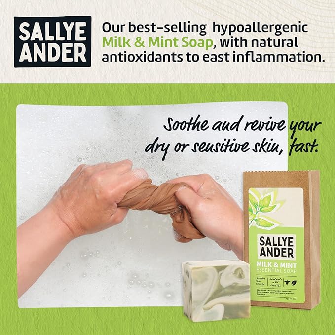 SALLYEANDER Milk & Mint Swirl Soap - 5oz Bar - Naturally Antibacterial - 100% Handmade Hypoallergenic Skincare