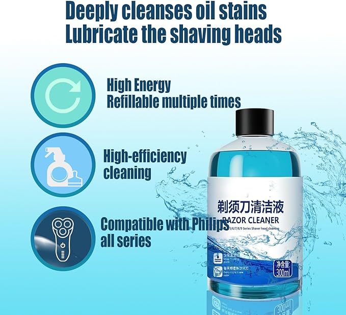 300ml Shaving Head Cleaner Refill Liquid Compatible For Philips(Series 3/5/7/9000) ，Quick Clean Cartridges – Replacement For Cleaning Cartridges (JC301 /JC302/CC13/CC16/HQ200) For Shaver Station(1PCS)