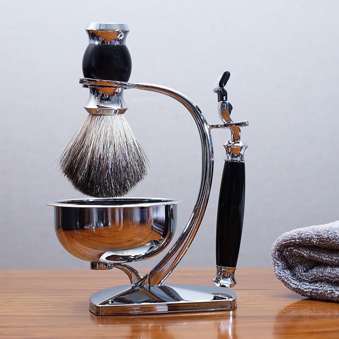 Men's Shaving Kit & Grooming Set,3-Layer Cartridge Shaving Razor,Badger Hair Shaving Brush,Stainless Steel Shaving Bowl and Stand Holder,Smooth,Precision,CLean Shaving Tools for Him