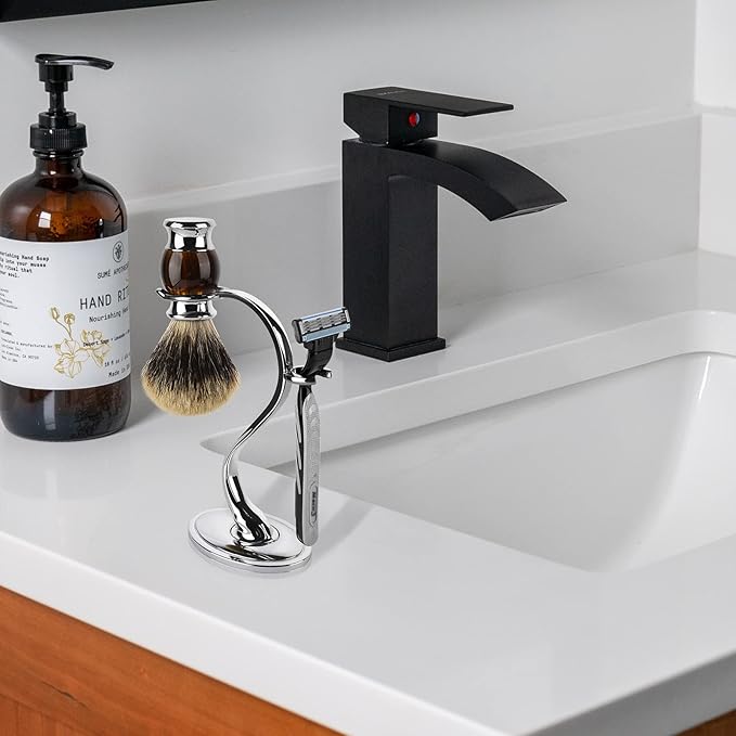Linkidea Razor Holder Stand, Zinc Alloy Shaving Brush Organizer with Non-Slip Base, Safety Shaver Kit for Shower, Bathroom Compatible with Vikings Blade the Chieftain (Chrome)