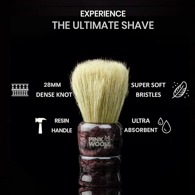 Boar Bristle Shaving Brush for Men – 28mm Knot Premium Wet Shave Brush with Maroon Handle, Create Thick Foamy Lather, Gentle on Skin, Perfect for Regular Use
