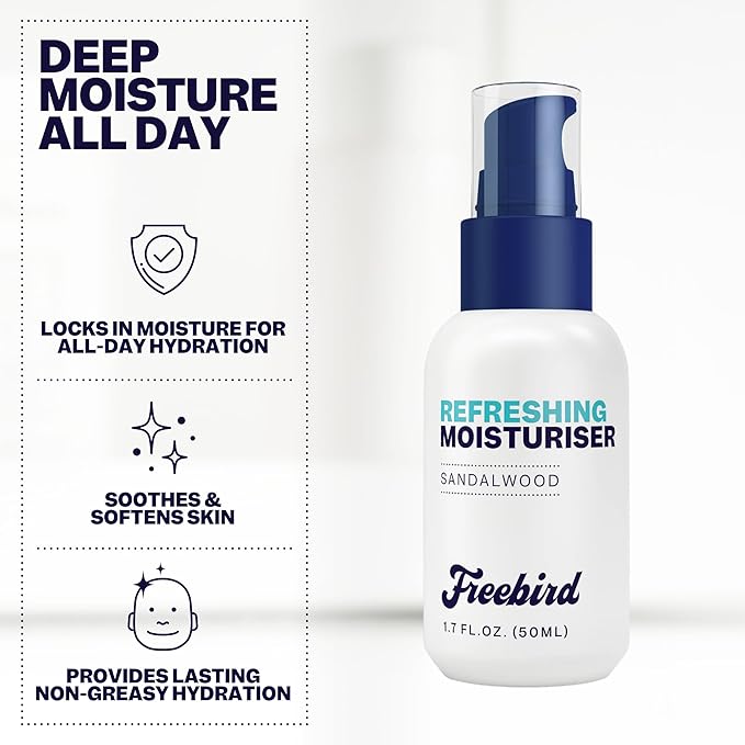 Freebird Face Moisturizer for Men, Lightweight Daily Hydrating Face Lotion with Anti-Aging Collagen, Matte Finish, Non-Greasy Formula, Soothes & Refreshes Skin, Travel Size - 50mL