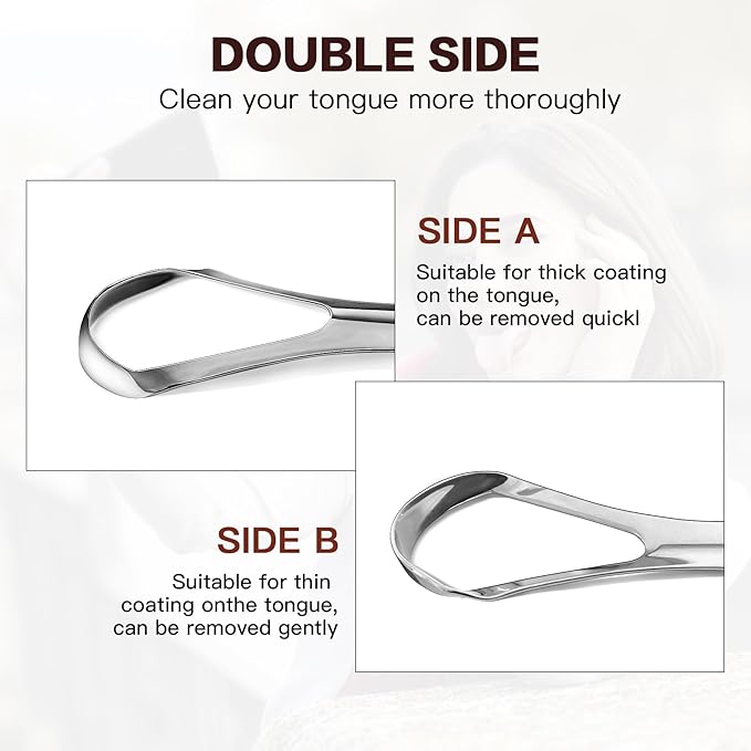 AILE Tongue Scraper, 100% Useful Surgical Stainless Steel Tongue Cleaner for Both Adults and Kids, Professional Reduce Bad Breath Metal Tongue Scrapers, Help Your Oral Hygiene"