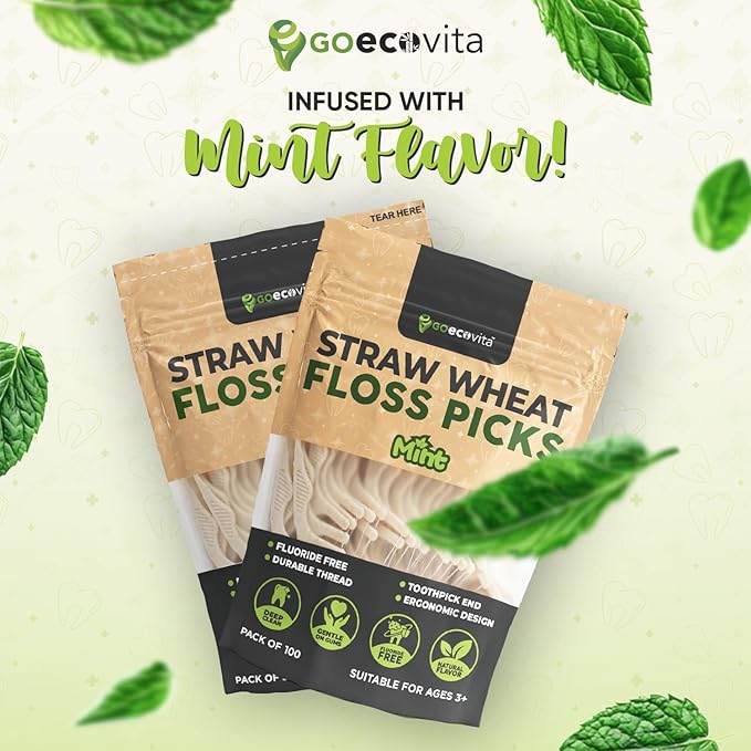 Dental Floss Picks - Straw Wheat Blend Flossers | Shred-Resistant & Thin Thread for Tight Gaps | Toothpick Sticks for Adults | Gentle on Gums & Teeth (400 Pack, Mint)