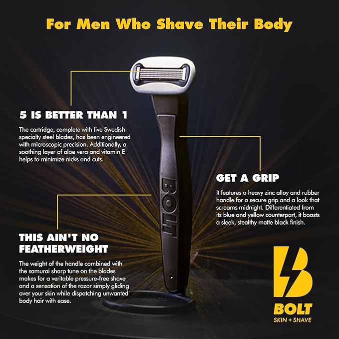 Performance Razor - Black Edition - 5-Blade Swedish Steel - Aloe & VIT E - Zinc Handle - Smooth Shave Kit - 2 Cartridges
