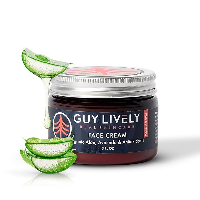 Guy Lively Age-Defying Face Cream for Men, Hydrating Moisturizer with Antioxidants, Vitamins A C & E, Organic Oils, Anti-Aging Cream to Smooth Fine Lines & Wrinkles, 3 fl oz – Vegan, Sulfate Free