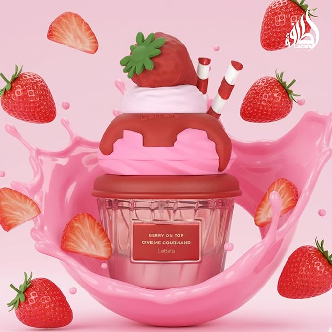 Lattafa Berry On Top Eau de Parfum, Give Me Gourmand Collection, Fruity Berry & Vanilla Cream Scent, Spray Form, 75ml