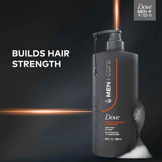 DOVE MEN + CARE Shampoo 1 count Thick & Strong, Builds Hair Strength, with Calcium 28 Fl oz