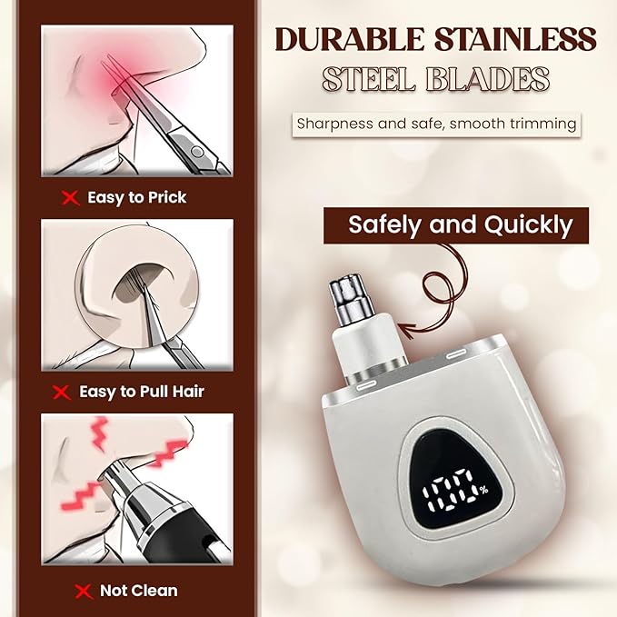 Nose Hair Trimmer for Men Women - Electric Nose Hair Clipper with Replaceable Stainless Steel Blade, Powerful Motor, Wet/Dry Use, Portable USB Rechargeable Design | White
