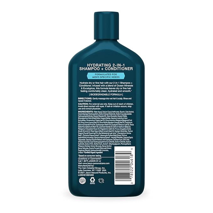 Jason Men's Hydrating 2-in-1 Shampoo and Conditioner, 12 oz