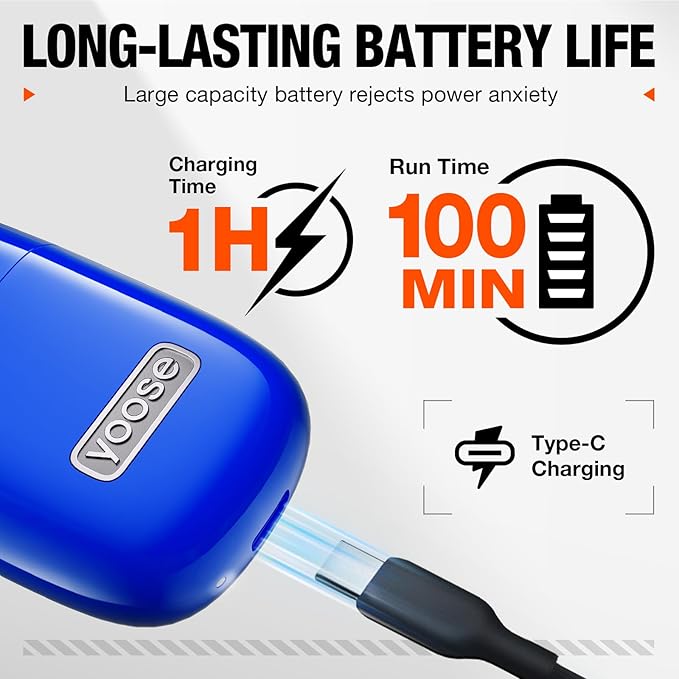 yoose Alloy Nose Hair Trimmer, Portable Nose Hair Trimmer for Men Women, Rechargeable, Washable Nose Trimmer, Detachable Head, Easy to Clean, Travel Size, Dual Edged Blades, Painless Trimming, Blue
