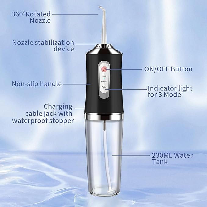Water-Flosser-Cordless-Teeth-Cleaner MAKJUNS Water Dental Flosser with 3 Modes 4 Jets Rechargeable IPX7 Waterproof for Travel Home Braces(Black)