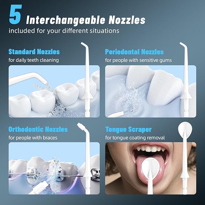 Water Dental Flosser Pick for Teeth Portable Oral Irrigator Rechargeable Travel Irrigation Cleaner 320ML Electric Flossing, IPX8 Waterproof, Waterproof Flossing Cleaning Picks for Home Travel (White)