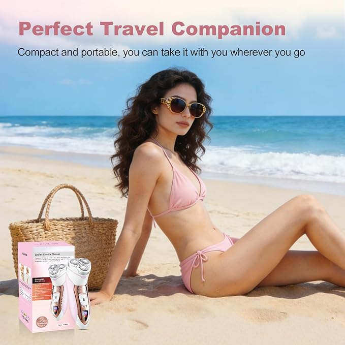 Electric Razors for Women,Rechargeable Shaver for Women,LED Display Wet & Dry Waterproof Electric Razors for Body Face Legs Underarms and Bikini Area,Pop-Up Trimmer Portable Travel Razor Pink