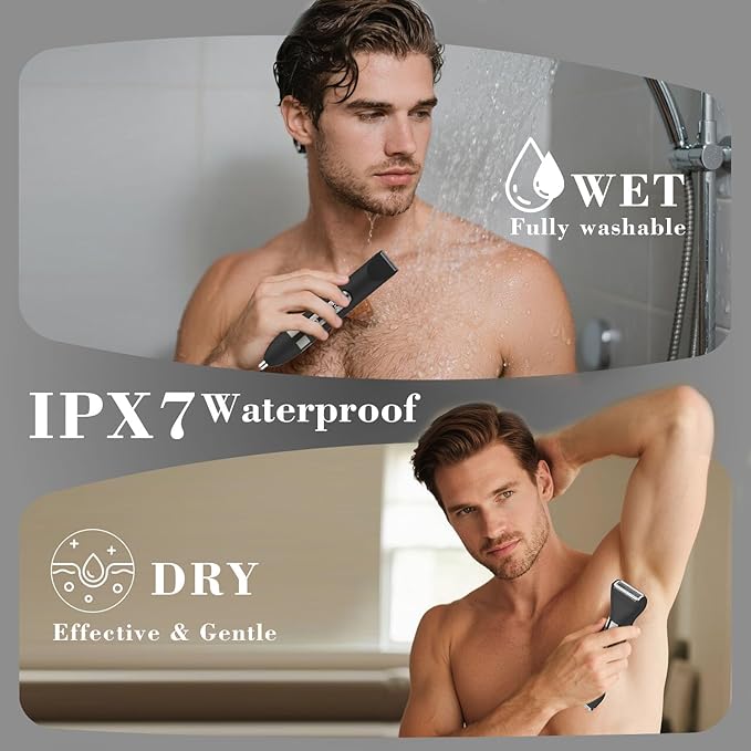 Hatteker 3 in 1 Multifunctional Dual - Head Body Hair Trimmer for Men, IPX7 Waterproof Nose/Eyebrow Trimmer, Rechargeable Body Electric Shaver Razor