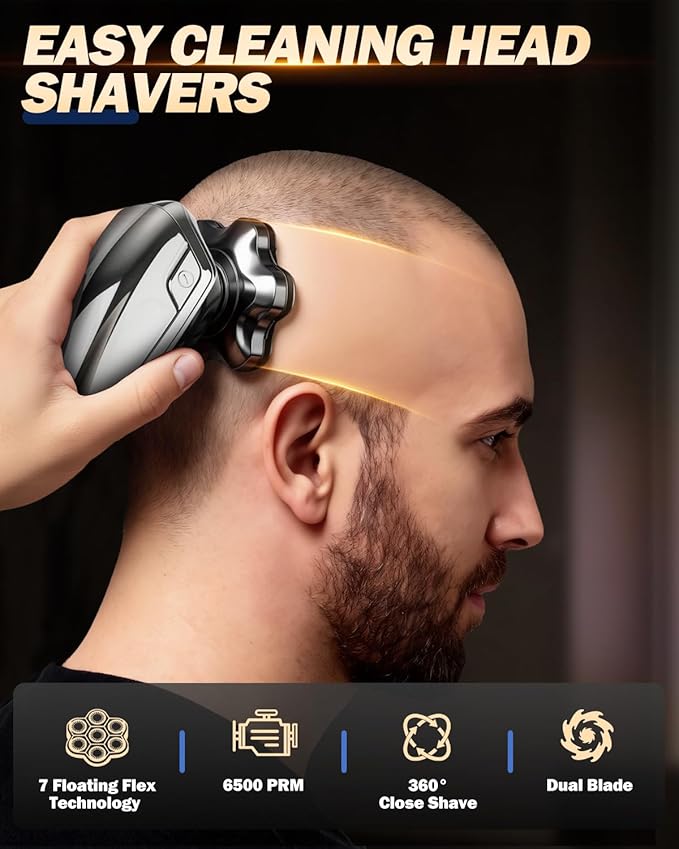 Head Shavers for Bald Men, Electric Detachable Head Shaver for Male, Waterproof Wet Dry Body Bald Head Shaver, Rechargable Rotary Shavers/Razor for Husband Father Gifts Stocking Stuffers