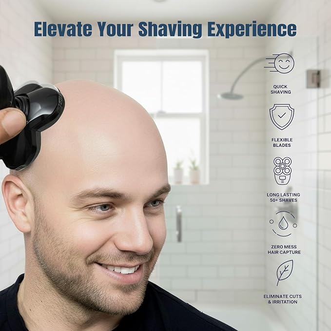 Replacement Heads Compatible with Microtouch Titanium Head Shaver - 5D Stainless Steel Blades for Wet Dry Bald Shaving, Waterproof, Includes 2 Cleaning Brushes (2 Pack)