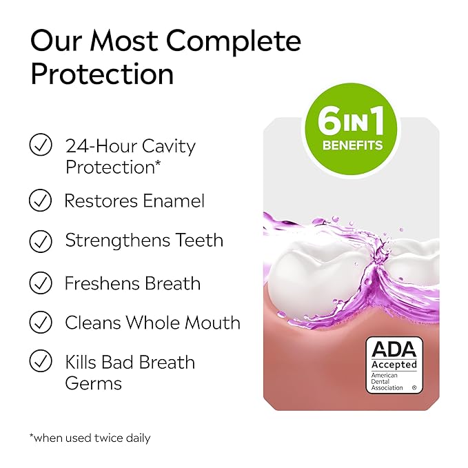 Listerine Total Care Anticavity Fluoride Mouthwash, 6 Benefits in 1 Oral Rinse Helps Kill 99.9% of Bad Breath Germs, Prevents Cavities, Strengthens Enamel, ADA-Accepted, Fresh Mint, 250 mL (Pack of 2)