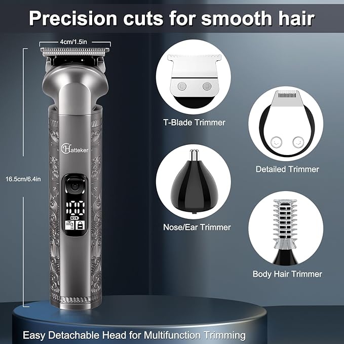 Hatteker Professional Hair Clippers for Men Beard Trimmer Clippers Set Waterproof T-Blade Trimmer Cordless Grooming Kit Nose Body Hair Barber Clippers Hair Cutting Kit