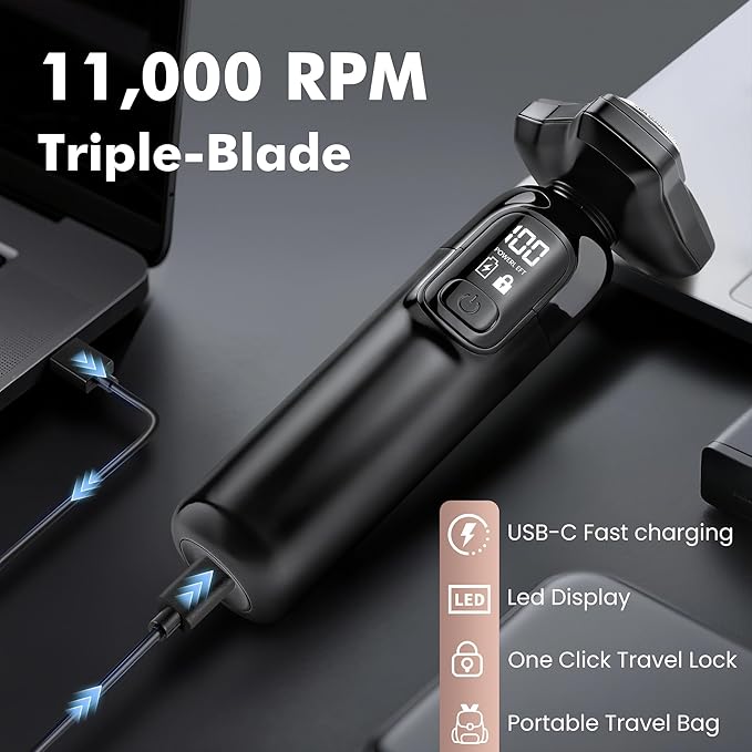 Electric Razor for Men Flynth 3-in-1 Cordless Shaver 3-Blade Rotary Shavers Wet/Dry for Beard Nose & Face, IPX7 Waterproof Fast Charge Travel Trimmer Grooming Set