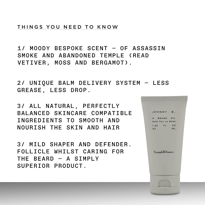 TRIUMPH & DISASTER | Johnny B Beard Oil | Nourish Men’s Skin & Beard - Soothes the Skin & Promotes Beard Growth, 1.35 fl oz