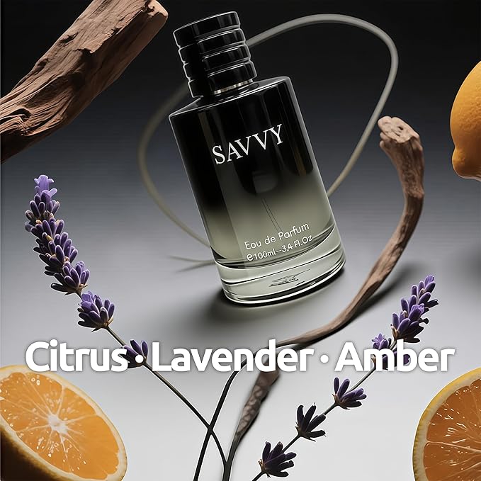 Savvy Long-Lasting Cologne for Men | Bergamot,Lavender,Nutmeg & Papua Vanilla Scent | Eau de Toilette 100ml Spray | Day to Night Fragrance