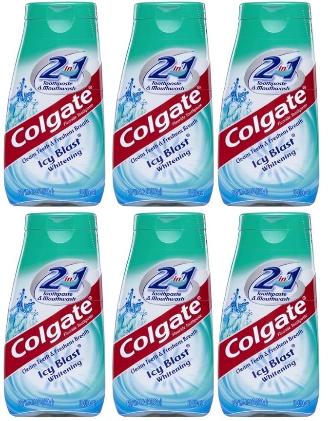 Colgate 2 in 1 Toothpaste Mouthwash Whitening 4.6 Tubes, Icy Blast, 27.6 Oz, Pack of 6