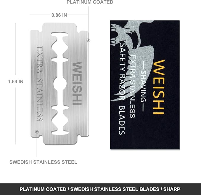 WEISHI 100PCS Single Edge Razor Blades- Double Edge Safety Razor Extra Stainless Blades -Men's Safety for Shaving