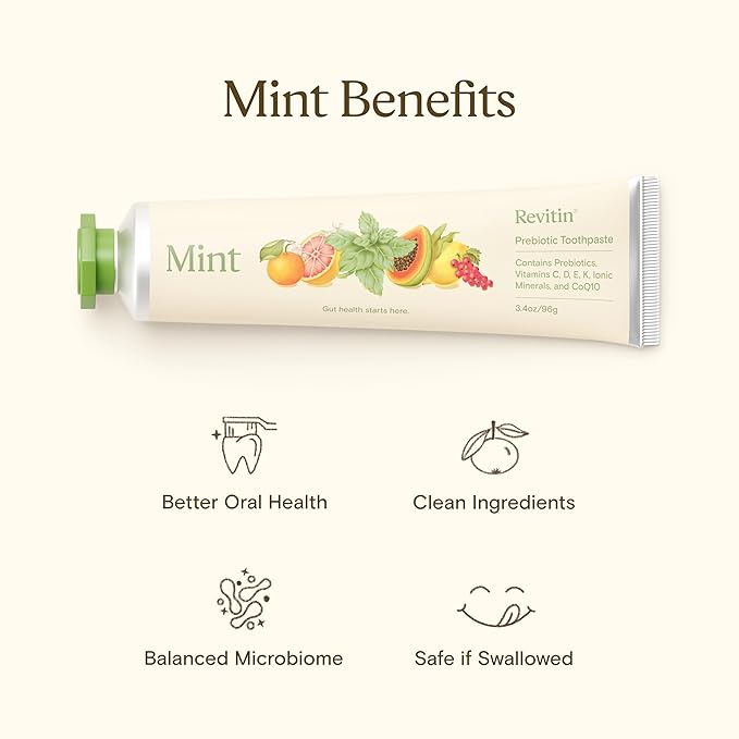 Revitin Toothpaste | Fluoride-Free Prebiotic Mint Tooth Gel | No SLS, Gluten Free, Dye Free, GMO Free, No Sweeteners | Non-Toxic, Kid Approved