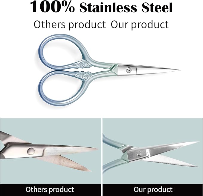 2 Pcs Eyebrow Scissors for Women, Professional Grooming Mini Scissors with Stainless Steel Straight Tip, 3.5 Inch Pink Small Scissors, Beauty Kit for Personal Care with PU Case, Gradient Blue