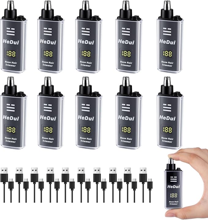10 Pack Nose Hair Trimmer for Men and Women USB Rechargeable with Digital Display Nose and Ear Trimmer for Men Dual Edge Rotating Blades Easy Clean Detachable Head Compact and Travel Friendly