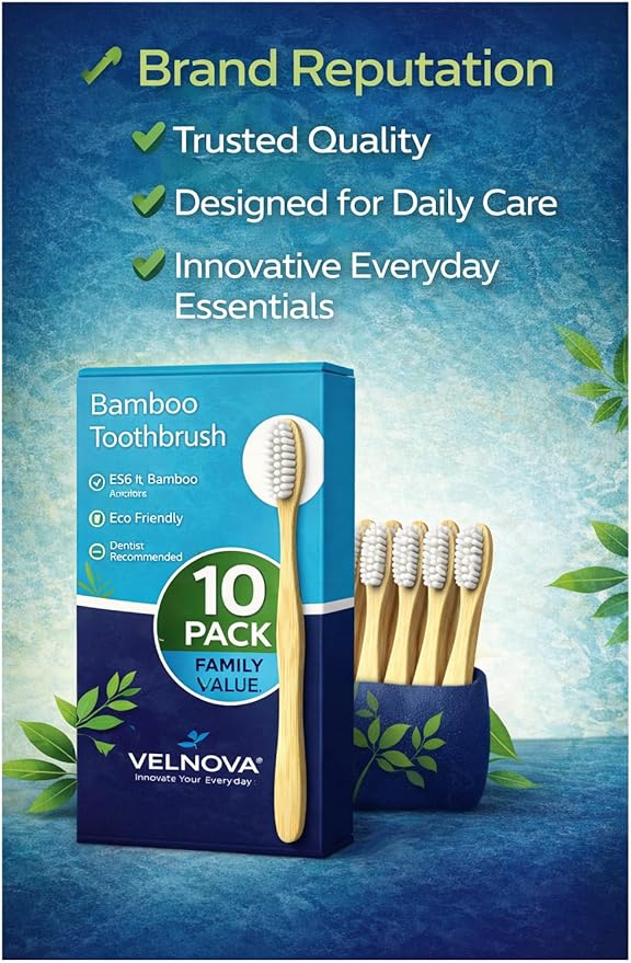 Pure Bamboo Toothbrushes (10 Pack) – Soft BPA-Free Bristles, Eco-Friendly Biodegradable Wooden Handle, Vegan & Plastic-Free Toothbrush for Adults & Kids, Sustainable Oral Care