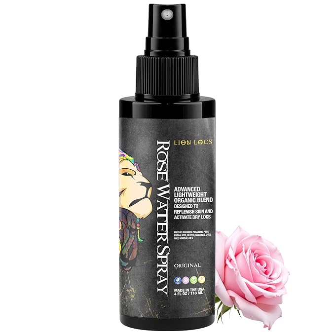 Beard Gains Lion Locs Rosewater Spray for Dreads, Dreadlocks, Braids, Faux, Crochet, Sisterlocks with Aloe, Essential Oils, Vitamins, and Glycerin | Organic Vegan Conditioner Rose Water Spritz (4oz)
