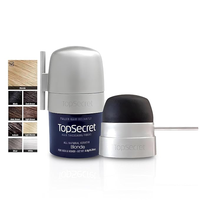 Top Secret Hair Thickening Building Fibers Applicator Included - Undetectable & Natural Hair Filler for Men & Women - Instantly Fill In Fine Thinning Hair - Weather & Sweat Resistant (Blonde, Travel)