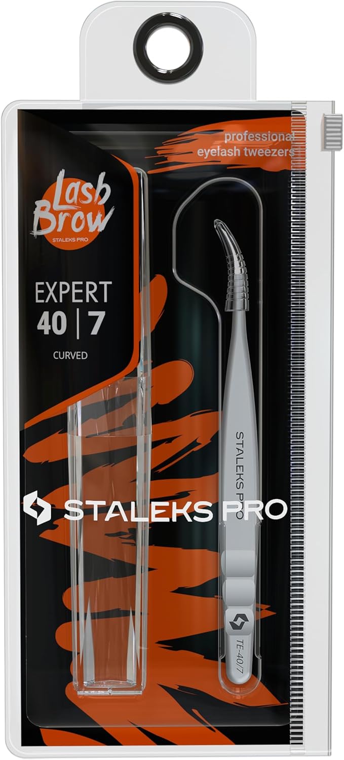 Staleks Pro Professional Eyelash Tweezers Expert 40 Type 7 – Curved – Volume & Classic Lash Extensions – Stainless Steel – Anti-Fatigue Design