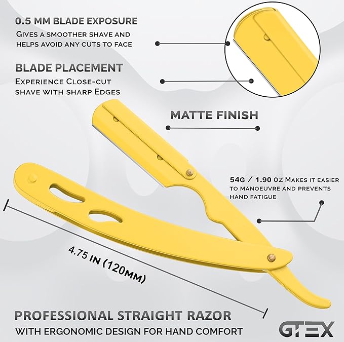 2 Straight Razor For Men (Yellow Black), 100 GTEX Premium Blades (Japanese Steel) - 2Pack Straight Edge With 100 Platinum Blades - Navajas Para Barbero - Barber For Men, Beard