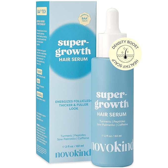 SuperGrowth Hair Growth Serum - Lightweight Water-Based Scalp Treatment Serum for Thicker, Fuller-Looking Hair | Caffeine, Peptides, Rosemary & Turmeric | Thinning Hair 2 fl oz