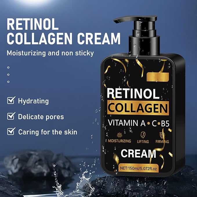Men's Retinol Face Cream Moisturizer Anti Wrinkle Collagen Cream with Vitamin A, C, B5, Natural Night Cream, Facial Mens Skin Care To Reduce Fine Lines, Lifting and Firming Skin