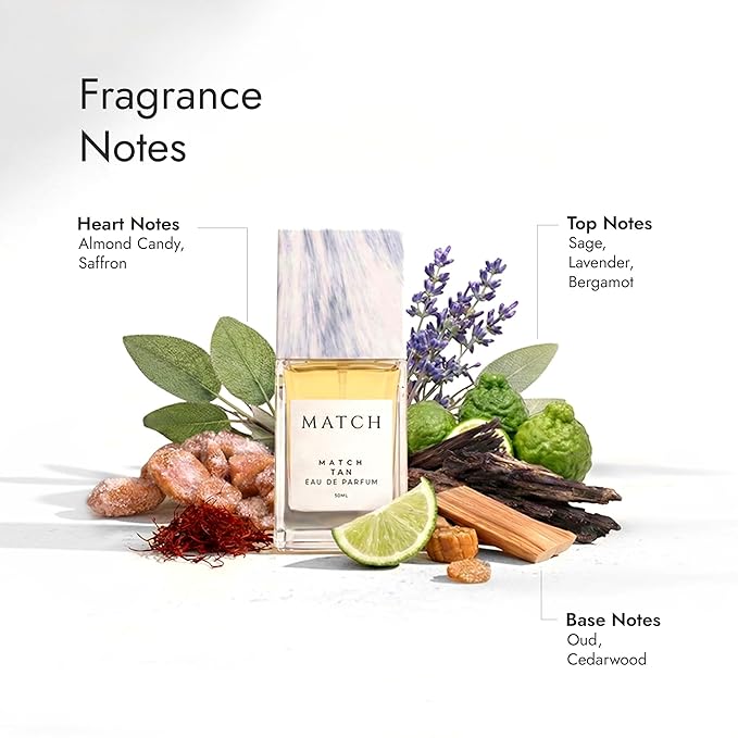 Match Tan Eau De Parfum - Oud & Lavender Luxury Fragrance, Long Lasting Perfume Woody Oriental Unisex Perfume with Warm Sweet Notes, Cologne Spray for Men and Women Designer Inspired 50ml / 1.7 fl oz