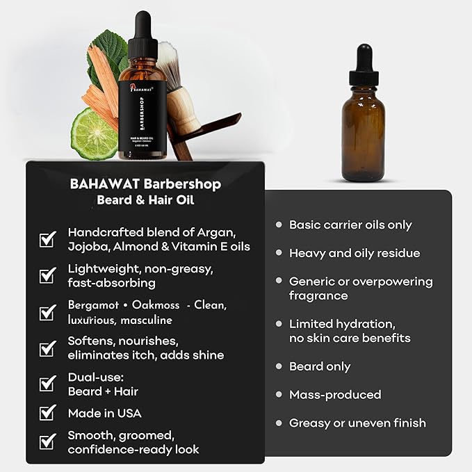 BAHAWAT Beard Oil -Premium Beard Oil Conditioner & Softener - Barbershop scent- Eliminates Beard Itch, Promote a Healthy, Full Beard, Natural Ingredients, 2 ounce.