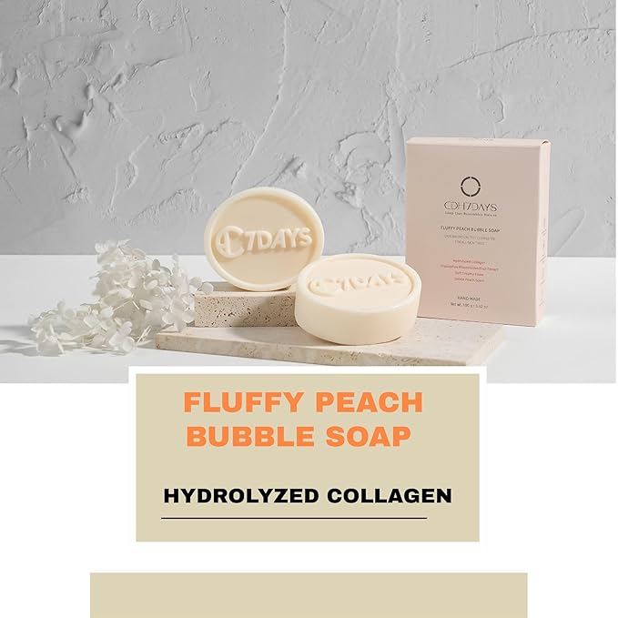CDH7DAYS Fluffy Peach Bubble Body Soap Bar, Korean Handmade