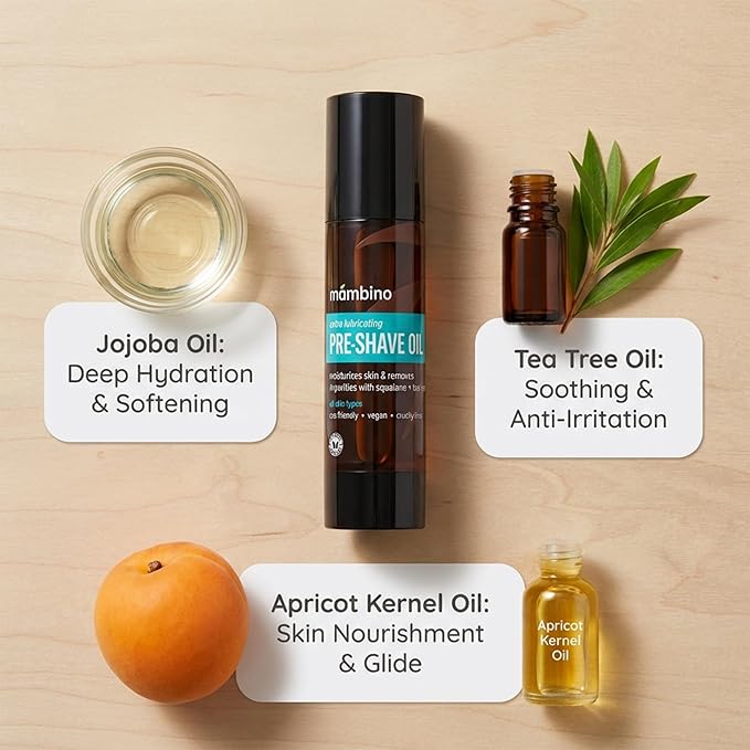 Mambino Organics Tea Tree Pre-Shave Oil 2-Pack, Natural Shaving Oil with Tea Tree & Jojoba Oil, Moisturizing Shave Oil for Smooth Shaving, Vegan Grooming Essential for Sensitive Skin, 2 oz Each